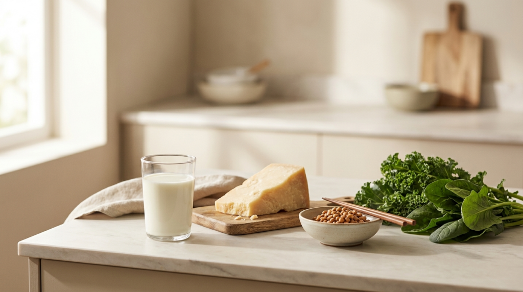 Vitamin-K2-Quellen: Milch, gereifter Käse, Natto und Blattgrün